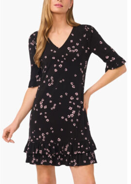 CeCe Floral V-Neck Double Flounce Ruffled Hem Lined Size M Made in USA